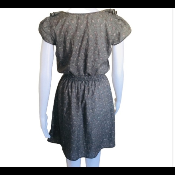 ZA ZEN Ruffle Trim Geo Print Dress With Ruched Waist Brown Xsmall-Small - Picture 4 of 10